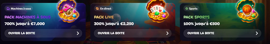 Aphrodite Casino offres de bonus avec pack machines à sous, pack live casino et pack sports